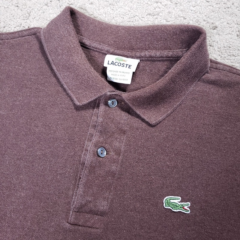 Lacoste Mens Size 7 XXL Brown Solid Long Sleeve Knit Polo Crocodile Logo Preppy - Picture 4 of 10